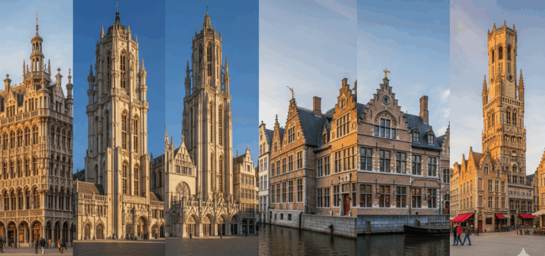 Панорама четырех главных городов Бельгии: Брюссель, Антверпен, Гент и Брюгге