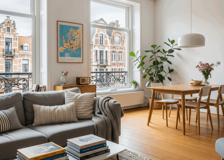 Уютная современная арендованная квартира в Бельгии с видом на город