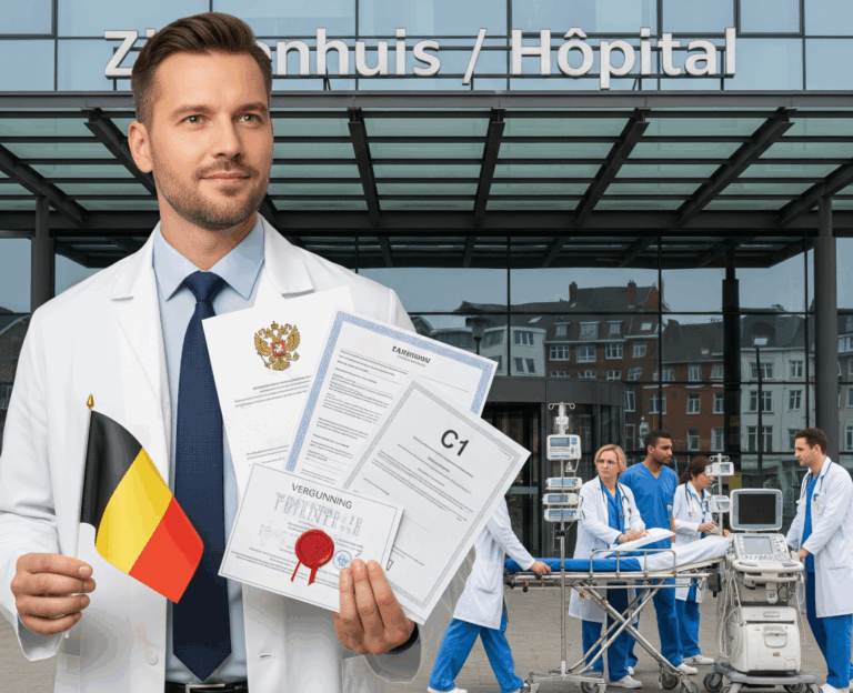 Русский врач с медицинскими документами в бельгийской больнице