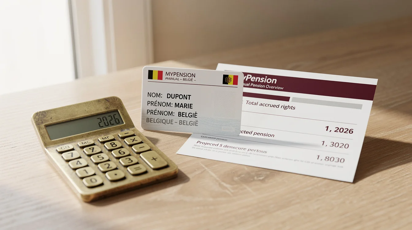 Скриншот портала MyPension с информацией о пенсионных накоплениях и трудовом стаже в Бельгии